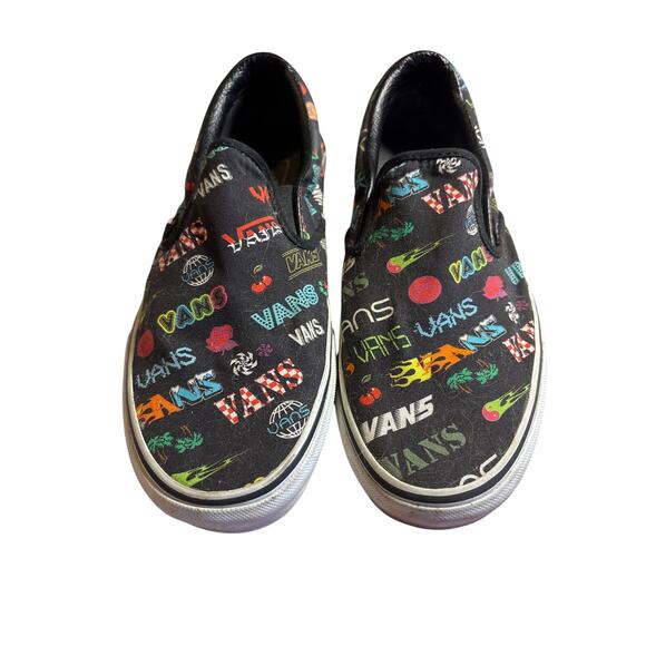 VANS M8.5 W10 colorful logo print slip ons - Picture 1 of 5